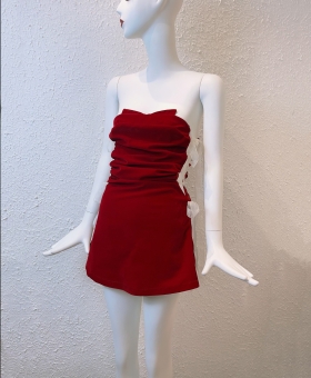 Đầm nhung thắt nơ eo