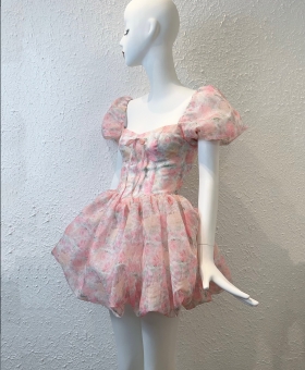 Đầm hoa tay phồng tùng bí